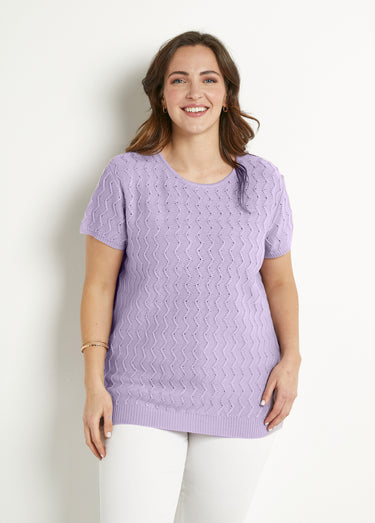 Pull-tunique tricot reliefé torsadé manches courtes Parme