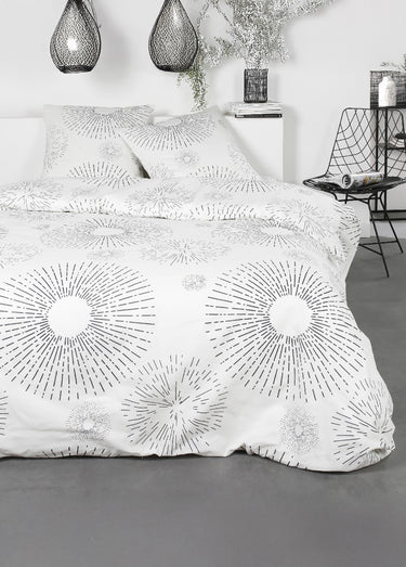 Parure flanelle 240 x 220cm, Rayons Blanc / Noir
