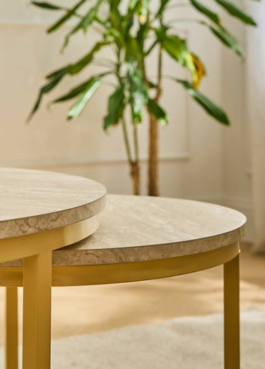 LENNY Tables basses effet travertin Bois Clair