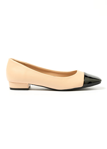 Ballerines chic bi matière petit talon Beige