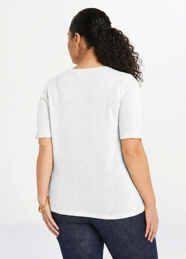 Pull ajouré perlé manches courtes Blanc