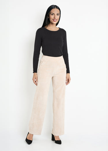 Pantalon large velours milleraies Ecru