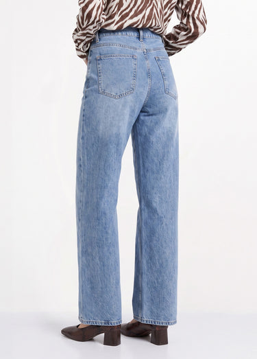 Jean droit, taille ajustable par pressions Bleu Clair