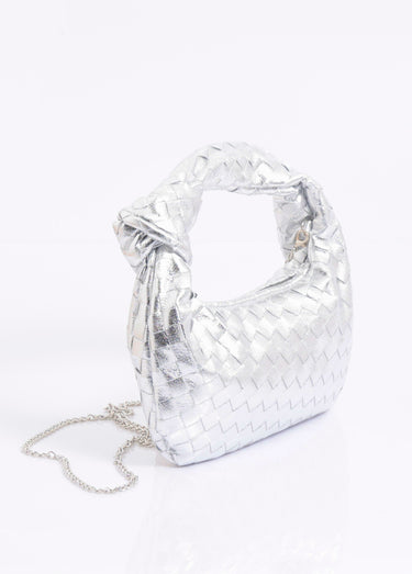Sac à main métallisé tressé anse nouée Argente