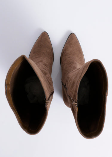 Bottes suédine pointues à talon Taupe