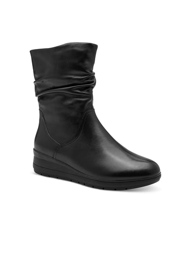 Boots plissées en cuir, compensées Noir