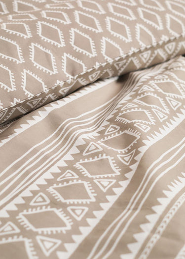 Parure flanelle 240 x 220cm, Ethnique Beige/Blanc