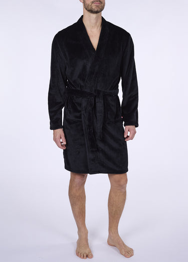 Peignoir chaud uni col châle pour homme Noir