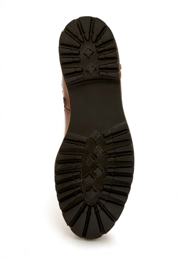 Bottes cavalières en cuir, talon plat Marron