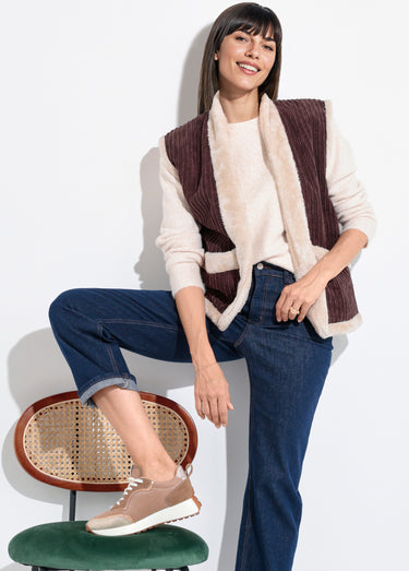Veste sans manches velours et fourrure Marron