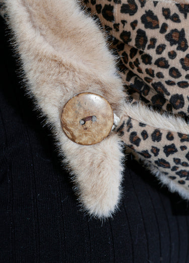 Tour de cou fourrure léopard à boutonner Beige Leopard