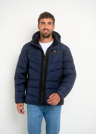 Doudoune à capuche chaude détails fluo Marine