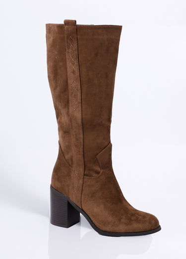 Bottes suédine bout rond thème western Taupe