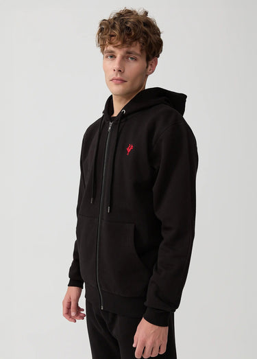 Sweat shirt zippé à capuche, kangourou Noir