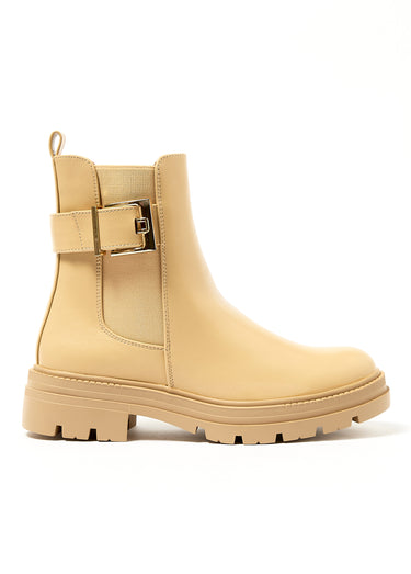 Chelsea boots semelle crantée et boucle Beige