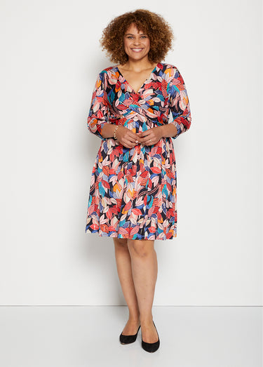 Robe cache-coeur drapé imprimée Multicolore