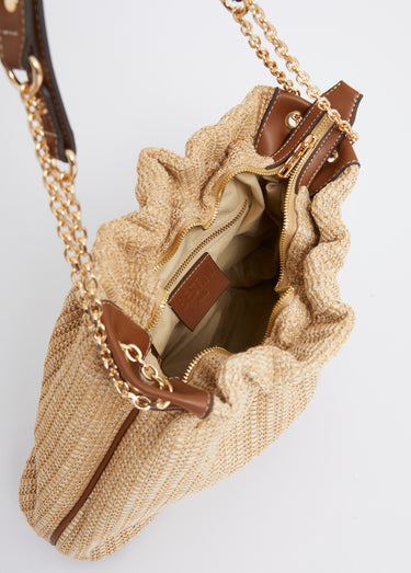 Sac à main bourse, effet tressé raphia Camel