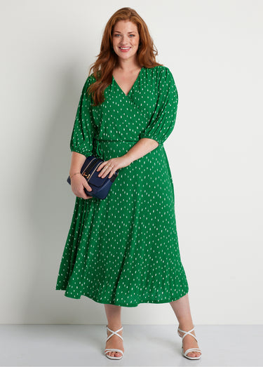 Robe mi longue cache-coeur pois Vert/Blanc