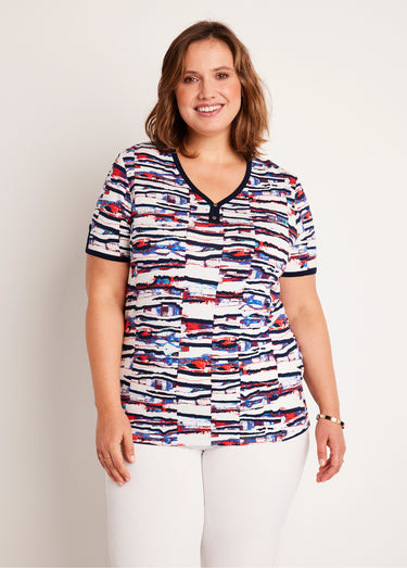 T-shirt court motif marin Marine/Rouge