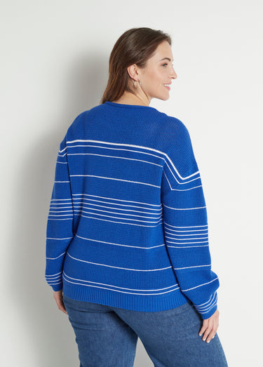 Pull marinière col rond Bleu Dur/Blanc