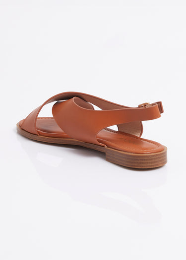 Sandales plates avec brides croisées Camel