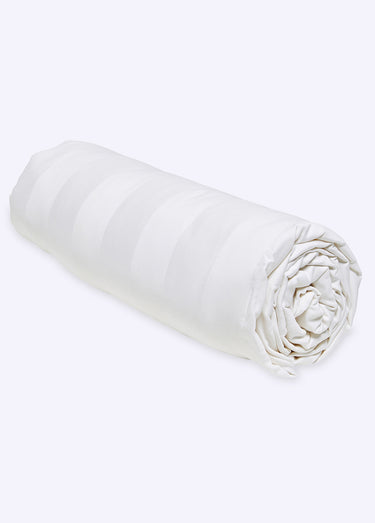 Drap housse satin de coton avec rayures Blanc