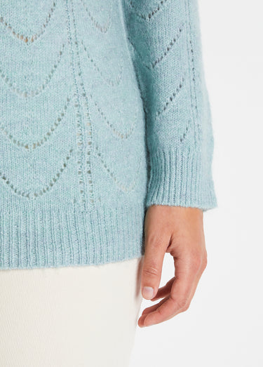 Pull maille chinée ajourée col rond Aqua