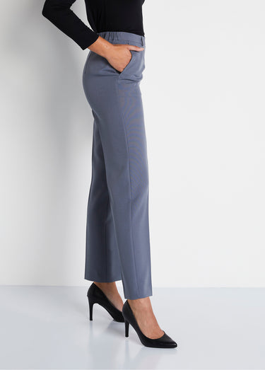 Pantalon droit taille semi-élastiquée tissu infroissable Gris