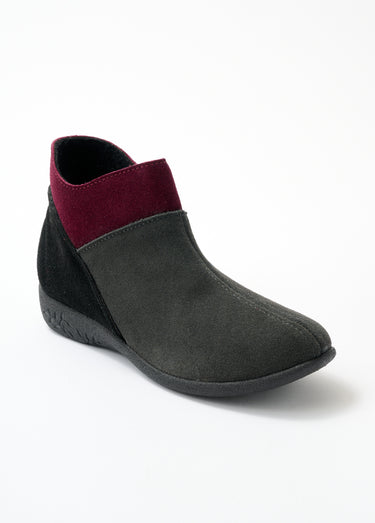 Boots zippées largeur confort cuir velours Gris/Prune