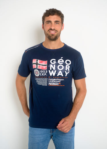 T-shirt homme col rond et inscriptions Marine