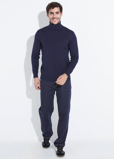 Pull col roulé en maille fine jauge Marine