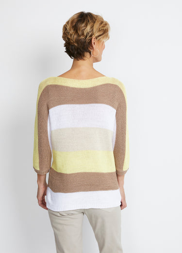 Pull rayé manches 3/4 point mousse Jaune/Dore