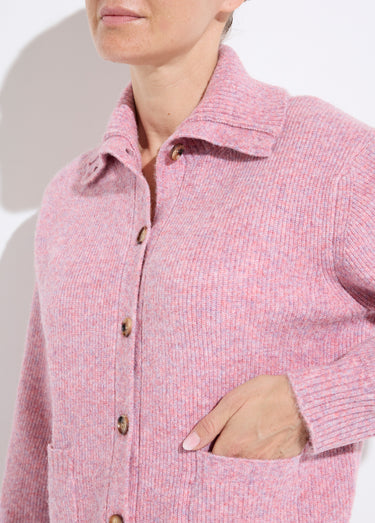 Gilet boutonné chaud côtelé avec laine et fibres recyclées Rose