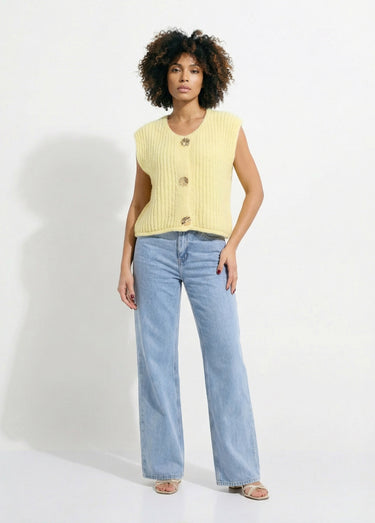 Gilet sans manches avec boutons bijoux Jaune