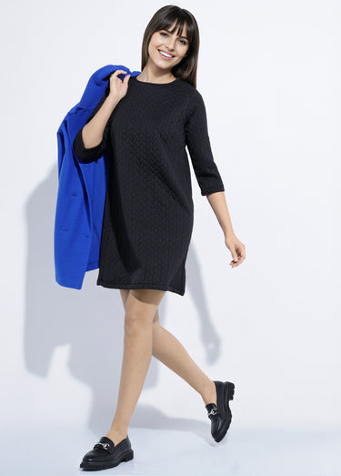 Robe en maille manches 3/4 motif origami Noir