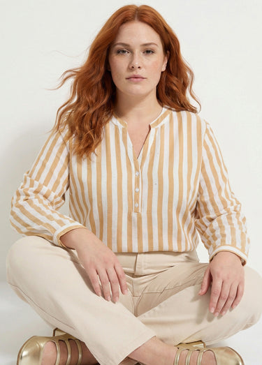 Tunique rayée encolure tunisienne Ecru/Beige