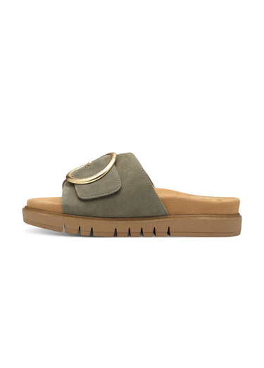 Mules bride cuir velours avec boucle métal Kaki