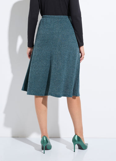 Jupe mi longue évasée maille chaude unie Vert
