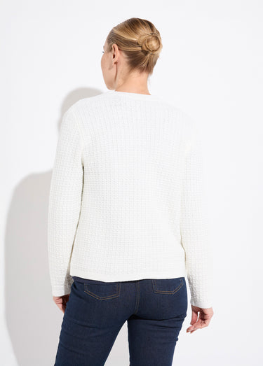 Gilet veste boutonné court maille effet tweed Ecru