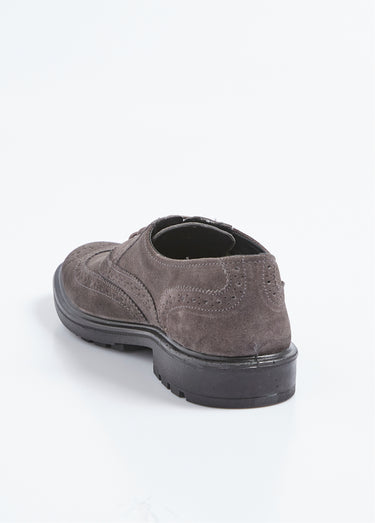 Derby cuir perforations et bout fleuri Gris