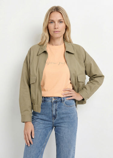 Blouson zippé en toile, taille resserrée Kaki