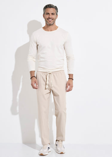 Pantalon sportswear en maille, élastiqué Beige