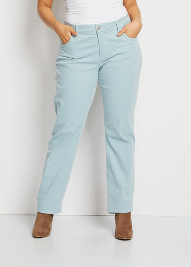 Pantalon 5 poches velours milleraies Vert d'eau