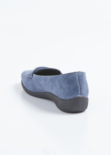 Mocassins compensés souples cuir velours Indigo