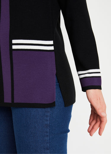 Pull-tunique long jacquard graphique color block Noir/Prune