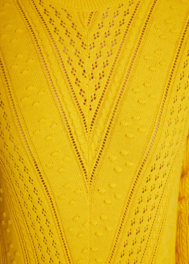 Pull col rond maille ajourée et boules Miel