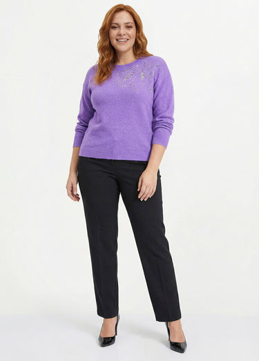 Pull doux col rond avec strass et sequins Violet