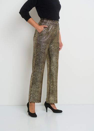 Pantalon en maille imprimée métallisée Animalier