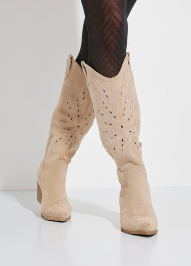 Bottes brodées western à talon biseauté Beige