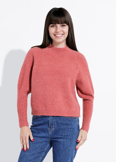 Pull col montant en maille brillante Terracota